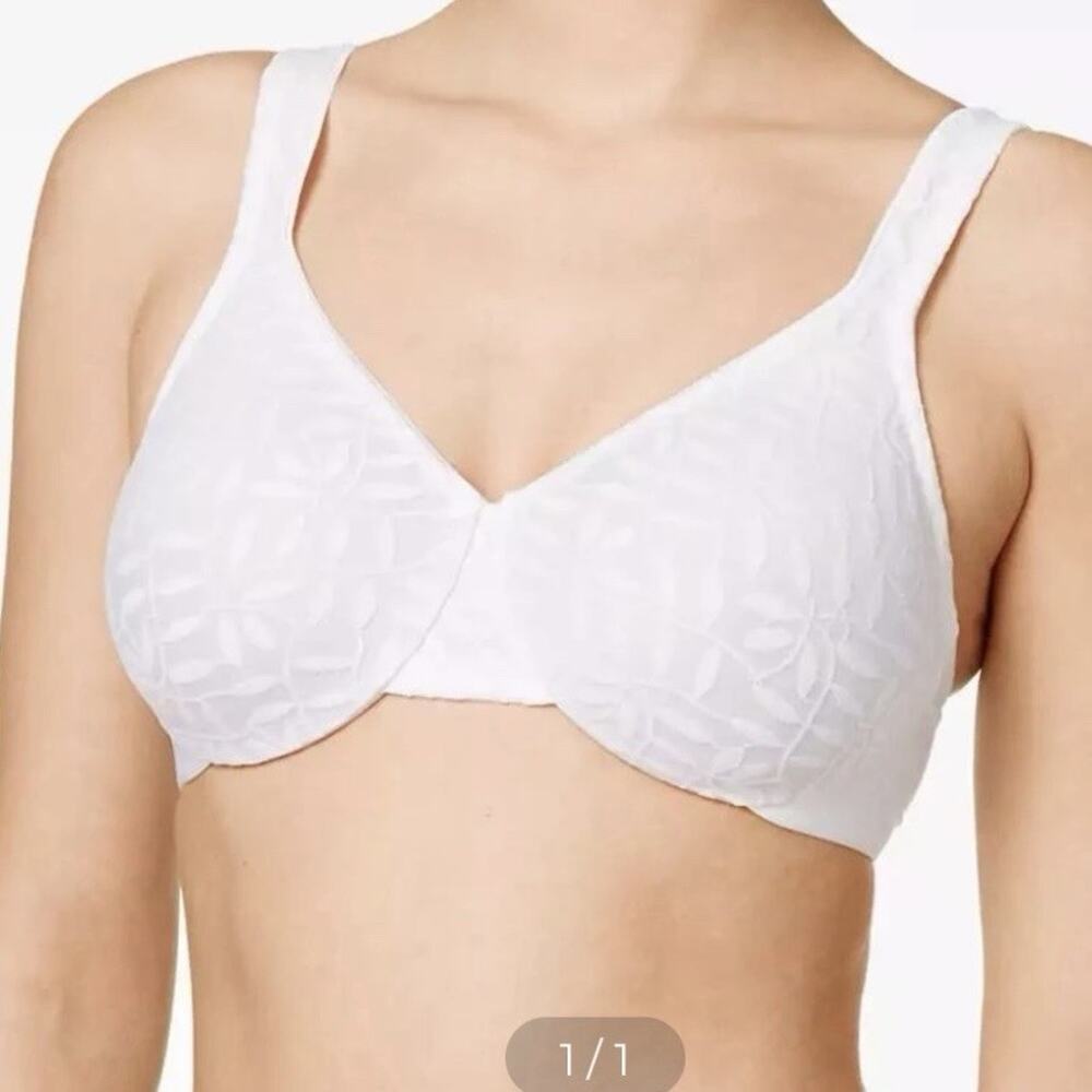 Women’s Olga 35519 Lace Sheer Leaves Underwire Minimizer Bra (White 40C)